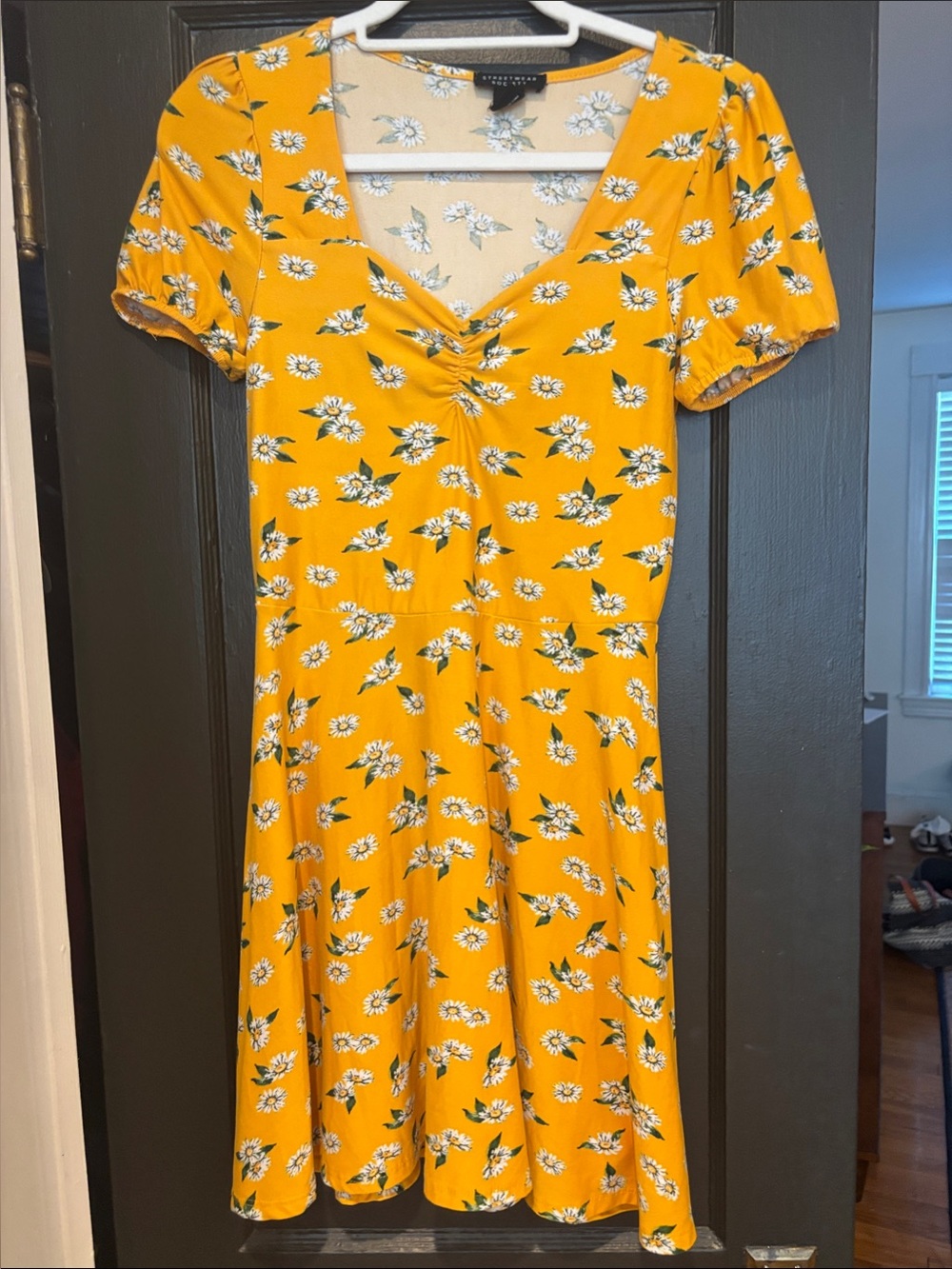 Streetwear Society Mustard Yellow Floral Twist-Front Midi Dress